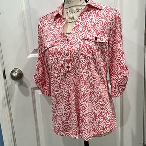 Salmon and white shirt